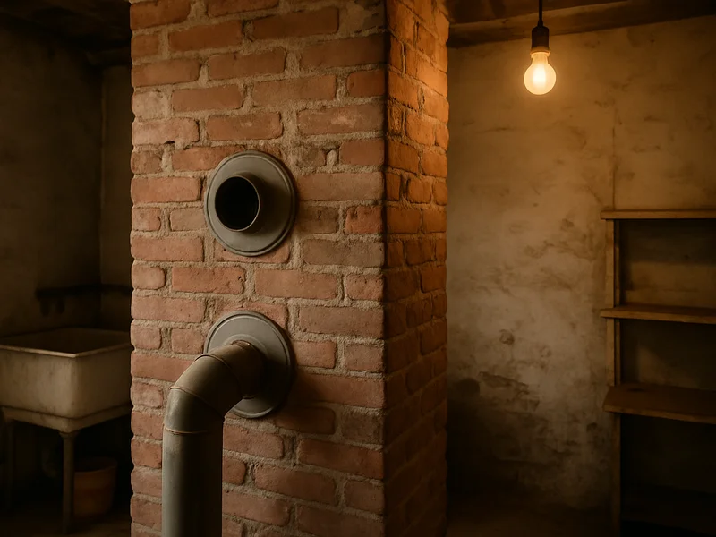 Old brick chimney in Snowflake, AZ with two appliance connections into one flue