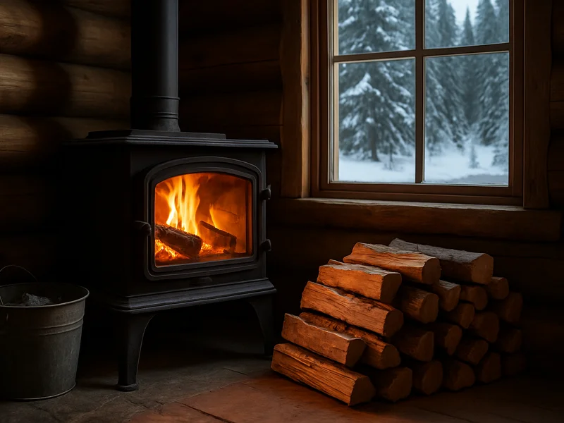 Wood stove in a log cabin near Pinetop-Lakeside, AZ